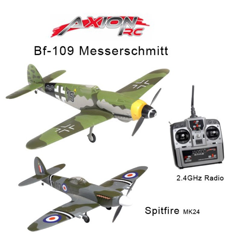 AXIONRC WWII Bundle (BF-109 Messerschmitt RTF and Spitfire L&F) w/ 1TX (Lowest actual shipping cost would be advised separately)